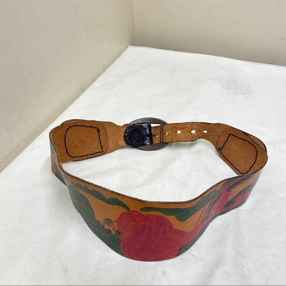 Vintage handmade hand painted wide leather belt 38” - Picture 4 of 16